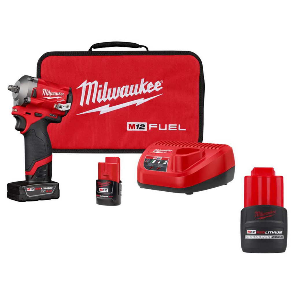 Milwaukee Tool | Milwaukee M12 FUEL™ 3/8" Stubby Impact Wrench Kit - BONUS M12™ REDLITHIUM™ HIGH OUTPUT™ CP2.5 Battery Pack | Part #4648730/9600760