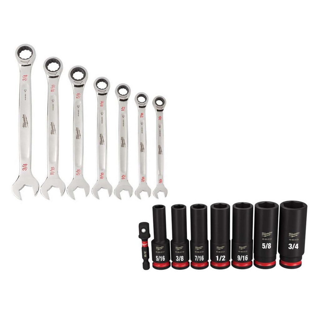 Wrench Sets; Tool Type: Ratcheting Combination Wrench Set ; Set Type: Ratcheting Combination Wrench ; System Of Measurement: Inch ; Size Range: 3/8 in - 3/4 in ; Container Type: Storage Rack