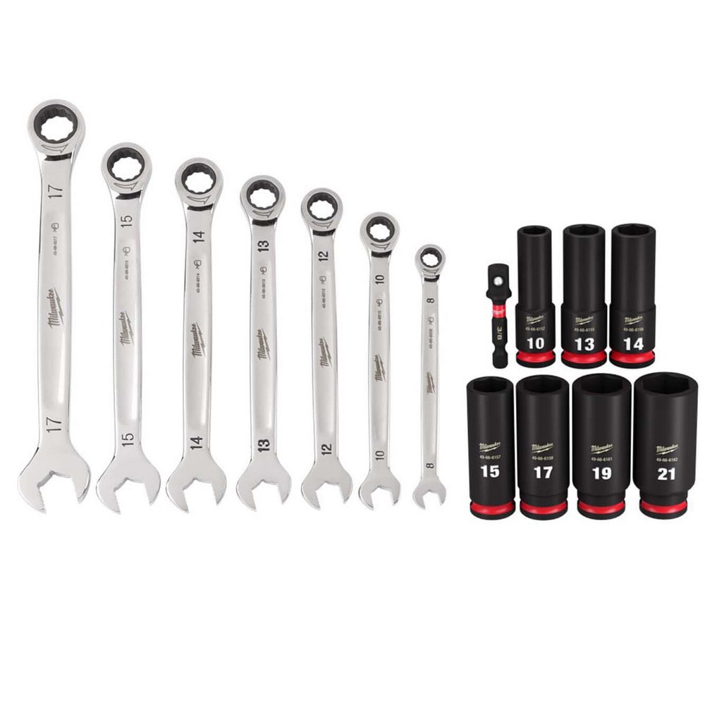 Wrench Sets; Tool Type: Ratcheting Combination Wrench ; Set Type: Ratcheting Combination Wrench ; System Of Measurement: Metric ; Size Range: 8 mm - 17 mm ; Container Type: Storage Tray ; Wrench Size: 8 mm; 10 mm; 12 mm; 13 mm; 14 mm; 15 mm; 17 mm