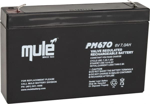 Mule PM670 Rechargeable Lead Battery: 6V, Quick-Disconnect Terminal 