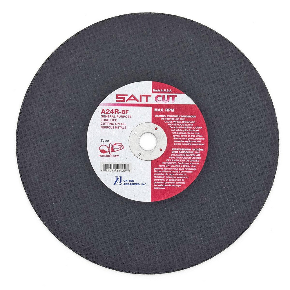 Cut-Off Wheel: Type 27, 14" Dia, 1/8" Thick, 1" Hole, Aluminum Oxide