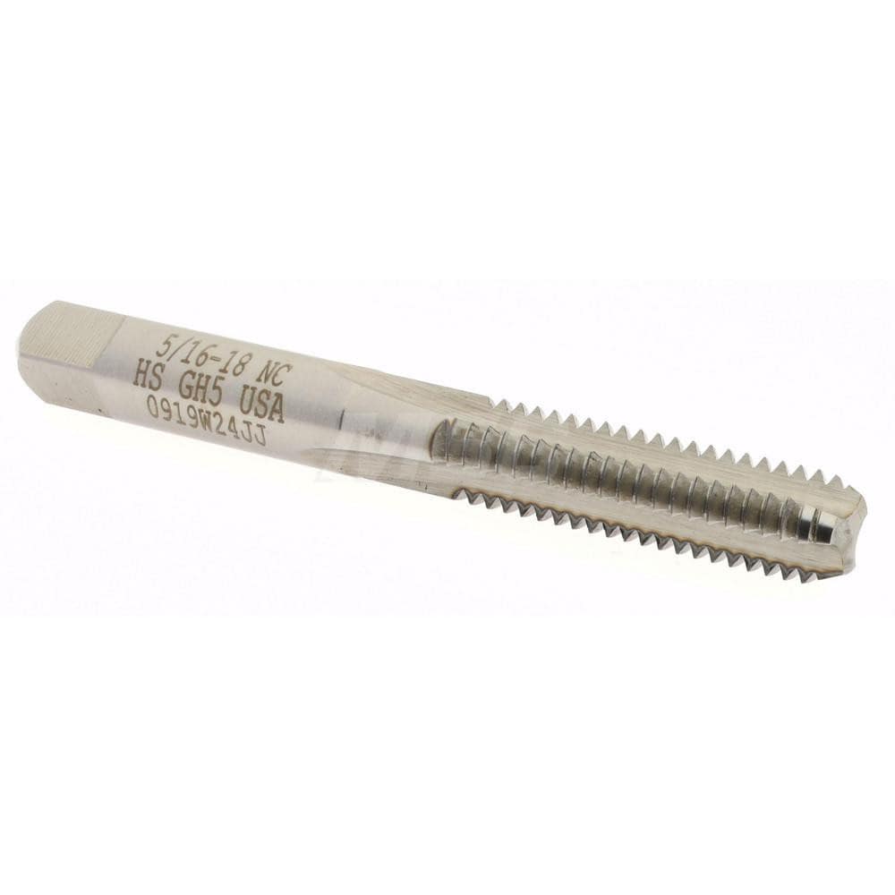 Straight Flute Tap: 5/16-18 UNC, 3 Flutes, Bottoming, 2B Class of Fit, High Speed Steel, Bright/Uncoated