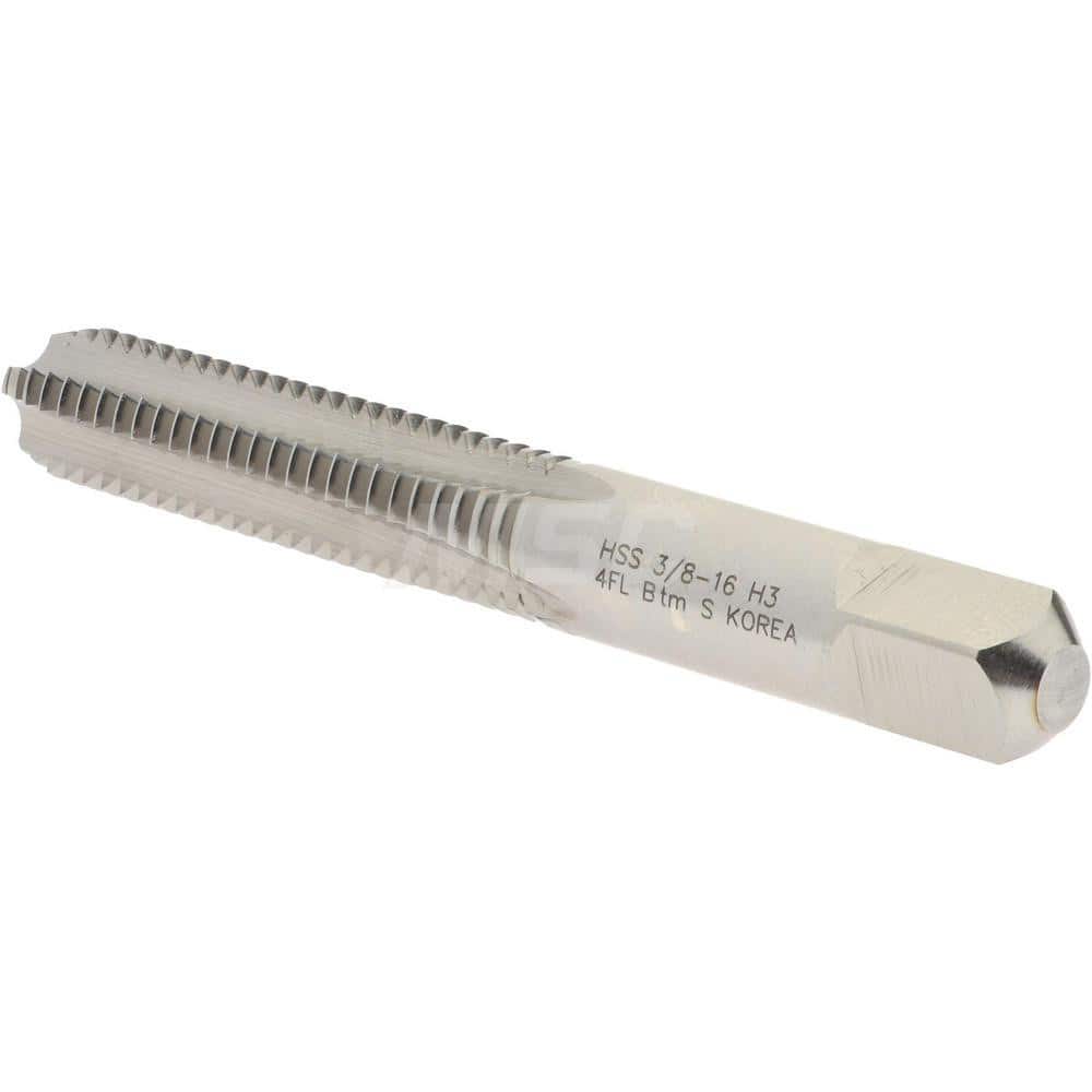 Straight Flute Tap: 3/8-16 UNC, 4 Flutes, Bottoming, 3B Class of Fit, High  Speed Steel, Bright/Uncoated
