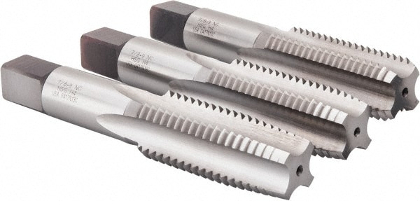 Tap Set: 7/8-9 UNC, 4 Flute, High Speed Steel, Bright Finish