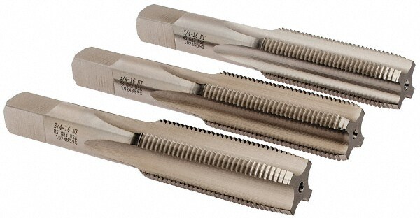 Tap Set: 3/4-16 UNF, 4 Flute, High Speed Steel, Bright Finish