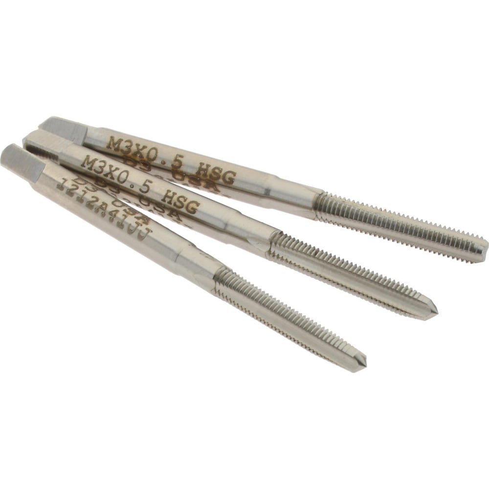 M3x0.50 Metric Coarse, 3 Flute, Bottoming, Plug & Taper, Bright Finish, High Speed Steel Tap Set