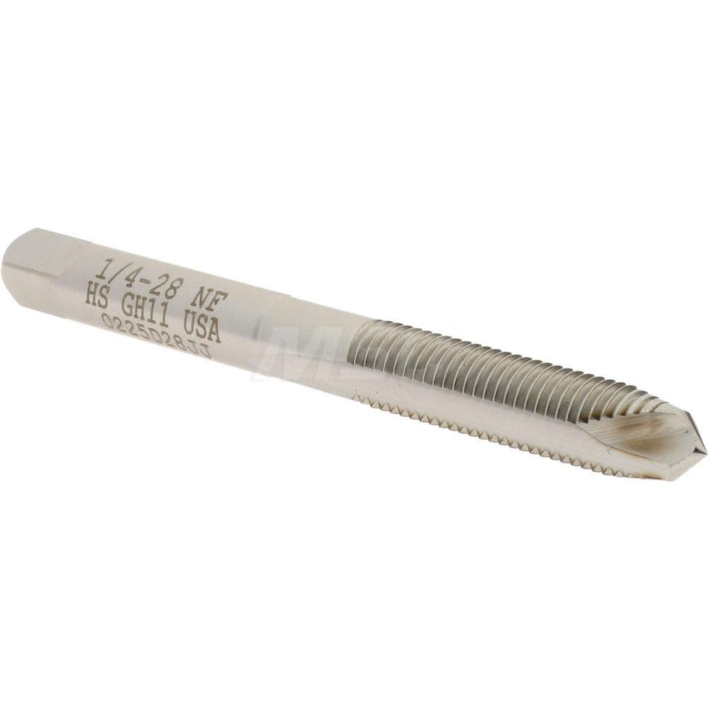 Spiral Point Tap: 1/4-28 UNF, 2 Flutes, Plug, High Speed Steel, Bright Finish