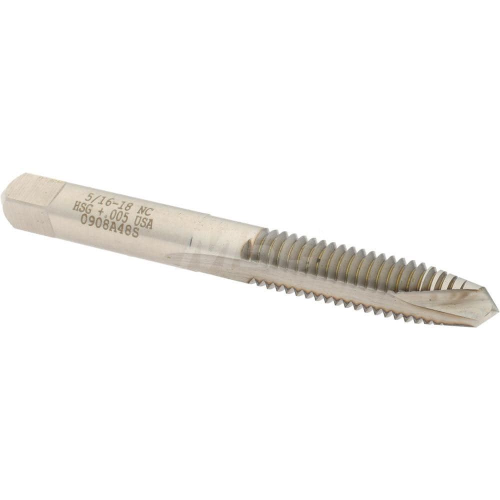 Spiral Point Tap: 5/16-18 UNC, 2 Flutes, Plug, High Speed Steel, Bright Finish