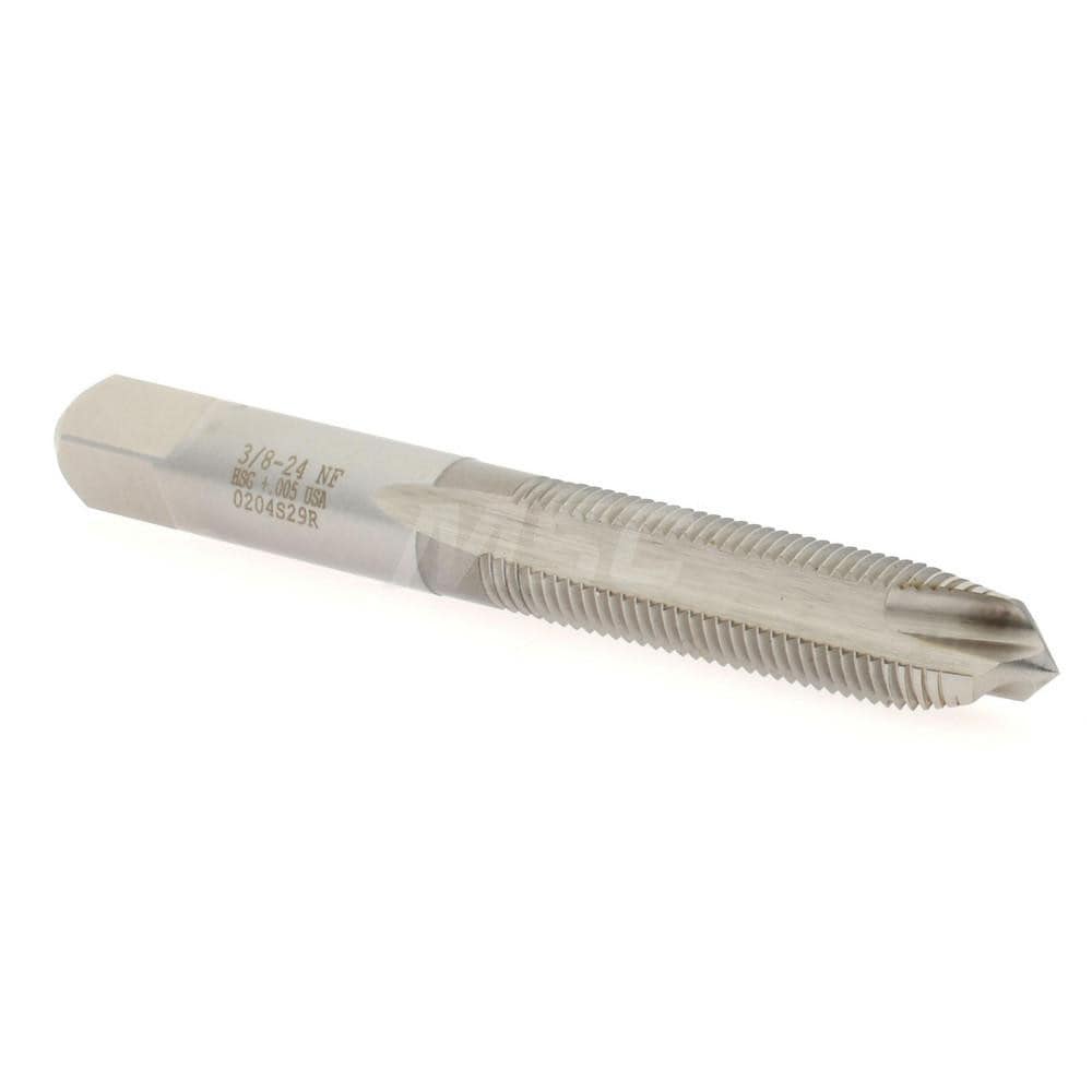 Spiral Point Tap: 3/8-24 UNF, 3 Flutes, Plug, High Speed Steel, Bright Finish