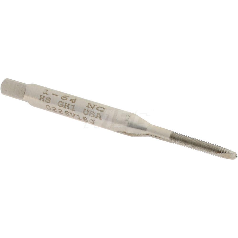 Spiral Point Tap: #1-64, UNC, 2 Flutes, Plug, 3B, High Speed Steel, Bright Finish