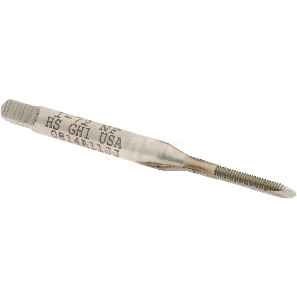 Spiral Point Tap: #1-72 UNF, 2 Flutes, Plug, 3B Class of Fit, High Speed Steel, Bright Finish