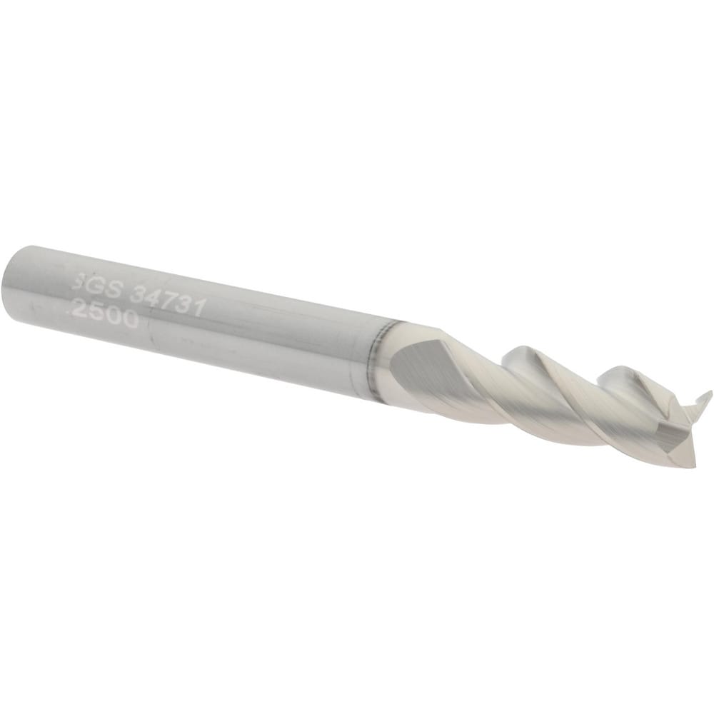 SGS 34731 Square End Mill: 1/4 Dia, 3/4 LOC, 1/4 Shank Dia, 2-1/2 OAL, 3 Flutes, Solid Carbide Image