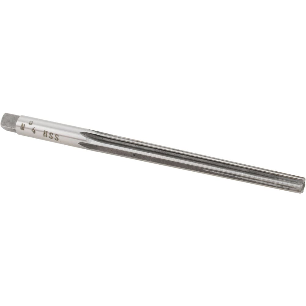 Taper Pin Reamer: #4 Pin, 0.2071" Small End, 0.2604" Large End, High Speed Steel