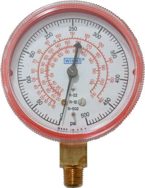 Pressure Gauge: 2-1/2" Dial, 0 to 500 psi, 1/8" Thread, NPT, Lower Mount