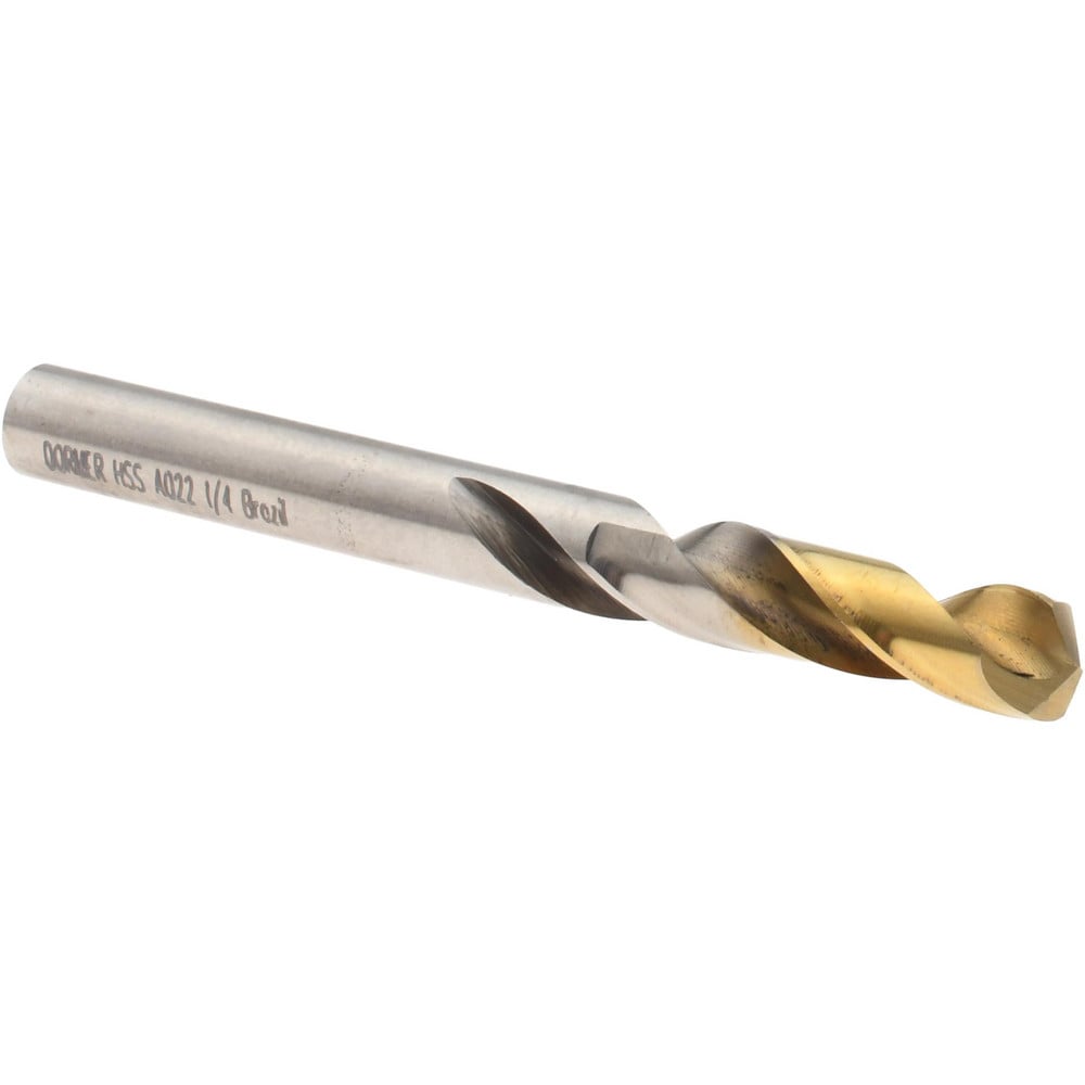 Screw Machine Length Drill Bit: 1/4" Dia, 135 deg Point, High-Speed Steel