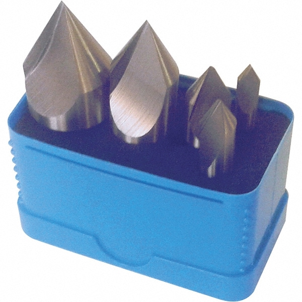 Countersink Set: 5 Pc, 1/4 to 1" Head Dia, 1 Flute, 60 ° Included Angle