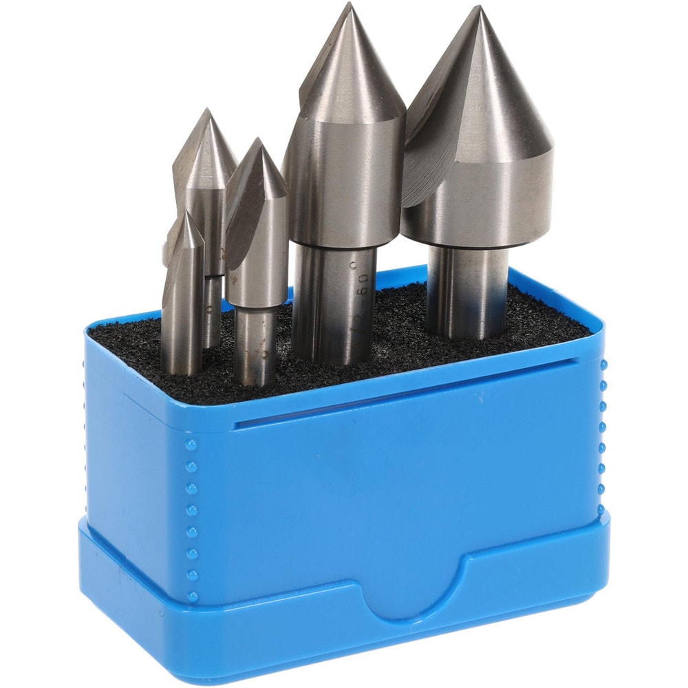 Countersink Set: 5 Pc, 1/4 to 1" Head Dia, 1 Flute, 60 ° Included Angle