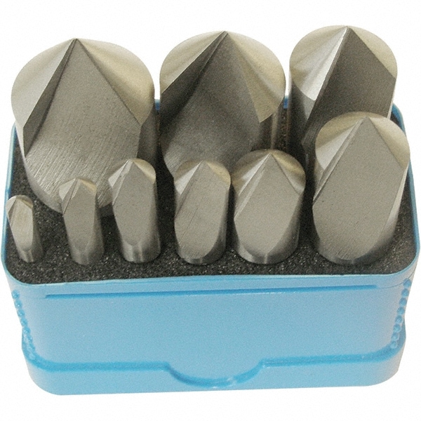 Countersink Set: 9 Pc, 3/16 to 1" Head Dia, 1 Flute, 100 ° Included Angle