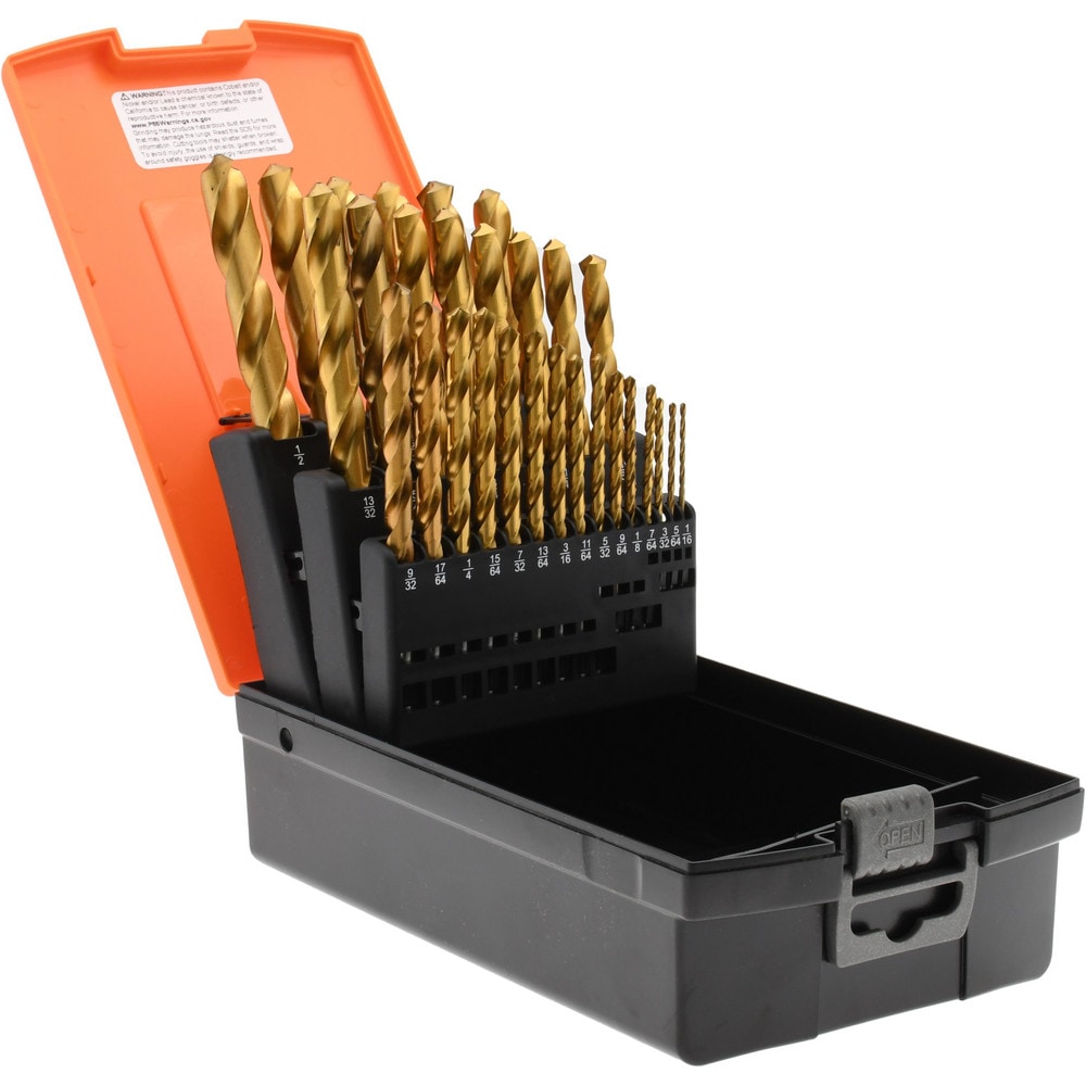 Drill Bit Set:  Jobber Length Drill Bits,  29.0 Pc,  118 deg, High-Speed Steel