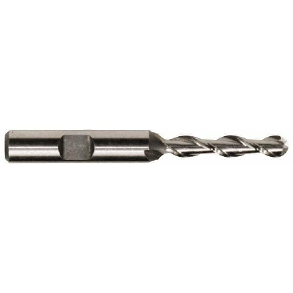 Ball End Mill: 0.75" Dia, 3" LOC, 2 Flute, High Speed Steel