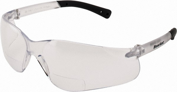 Magnifying Safety Glasses: 1.50, Clear Lenses, Scratch-Resistant, ANSI Z87.1+ - Clear Frames, Frameless, Bayonet Temple, UV Protection
