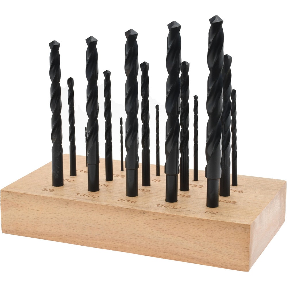 Drill Bit Set: Reduced Shank Drill Bits, 15 Pc, 118 °, High Speed Steel
