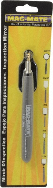 Inspection Mirror: Rectangular, Glass Mirror - 1-1/4" Wide, 6-1/2" Collapsed Length