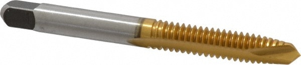 Spiral Point Tap: 1/4-20, UNC, 2 Flutes, Plug, 2B, High Speed Steel, TiN Finish