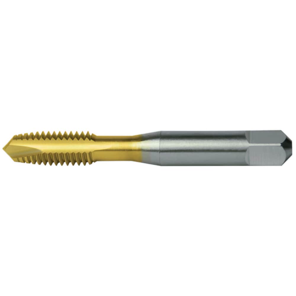 Spiral Point Tap: 1/4-20, UNC, 2 Flutes, Plug, 3B, High Speed Steel, TiN Finish