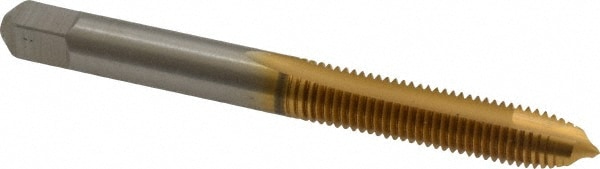 Spiral Point Tap: 1/4-28, UNF, 2 Flutes, Plug, 3B, High Speed Steel, TiN Finish