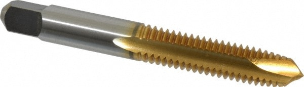 Spiral Point Tap: 3/8-16, UNC, 3 Flutes, Plug, 3B, High Speed Steel, TiN Finish