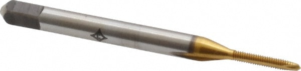 Cleveland C55290 Spiral Point Tap: #0-80, UNF, 2 Flutes, Plug, 2B, High Speed Steel, TiN Finish Image