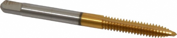 Spiral Point Tap: #10-24 UNC, 2 Flutes, Plug Chamfer, 2B Class of Fit, HSS, TiN Coated - 1/2" Thread Length, 2-3/8" OAL, Right Hand, H3, Series 1011-TN