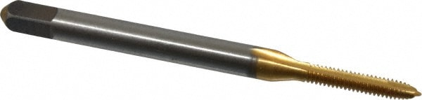 Spiral Point Tap: #2-56, UNC, 2 Flutes, Plug, 2B, High Speed Steel, TiN Finish