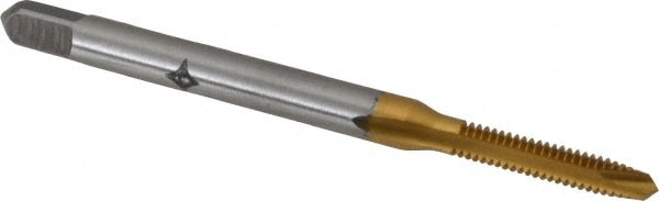 Spiral Point Tap: #3-48, UNC, 2 Flutes, Plug, 2B, High Speed Steel, TiN Finish