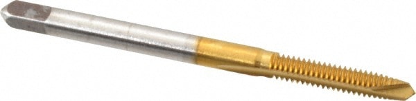 Spiral Point Tap: #5-40, UNC, 2 Flutes, Plug, 2B/3B, High Speed Steel, TiN Finish