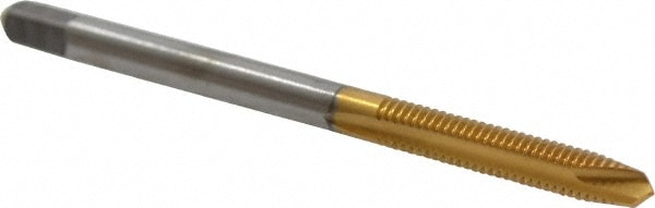 Spiral Point Tap: #6-40, UNF, 2 Flutes, Plug, 2B/3B, High Speed Steel, TiN Finish