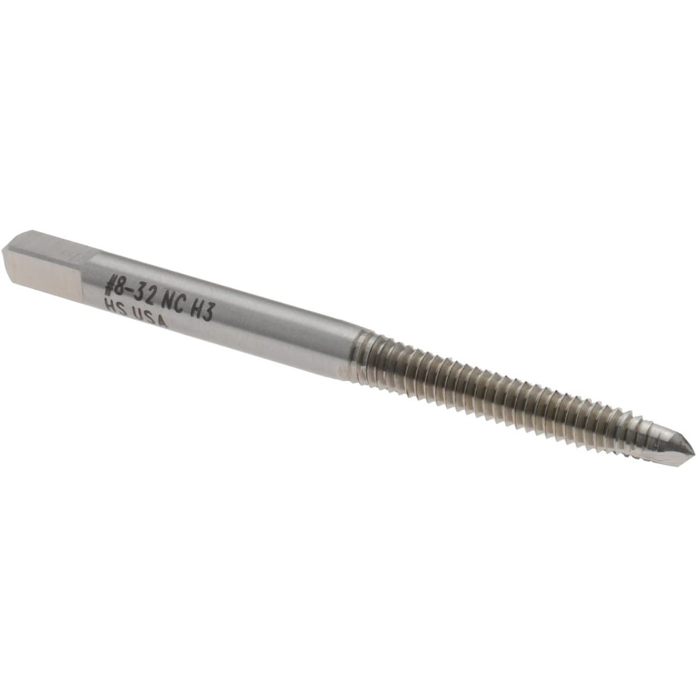 Spiral Point Tap: #8-32 UNC, 2 Flutes, Plug, 2B Class of Fit, High Speed Steel, Bright Finish