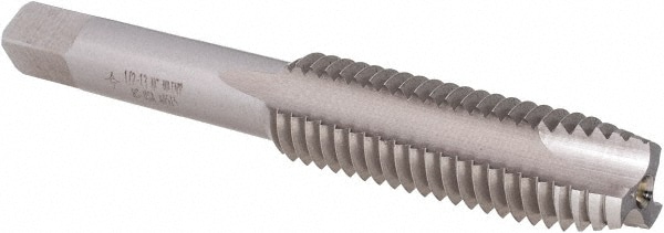 Spiral Point Tap: 1/2-13 UNC, 3 Flutes, Plug, High Speed Steel, Bright Finish