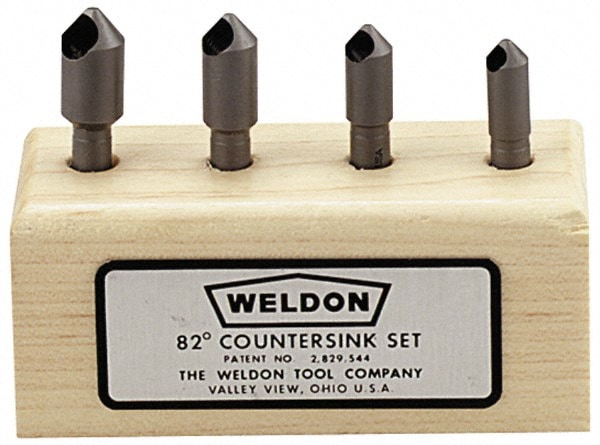 Countersink Set: 4 Pc, 19/64 to 9/16" Head Dia, 82 ° Included Angle