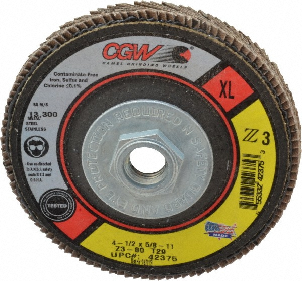 Camel Grinding Wheels 41/2" 80 Grit 5/811 Center Hole Type 29 Zirconia Alumina Flap Disc