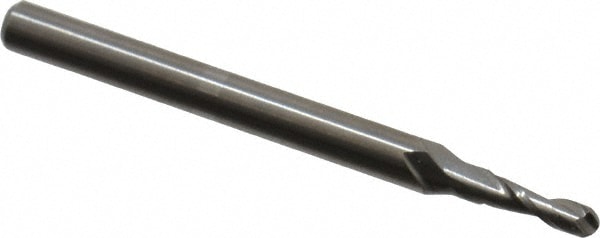 Ball End Mill: 0.0781" Dia, 0.25" LOC, 2 Flute, Solid Carbide