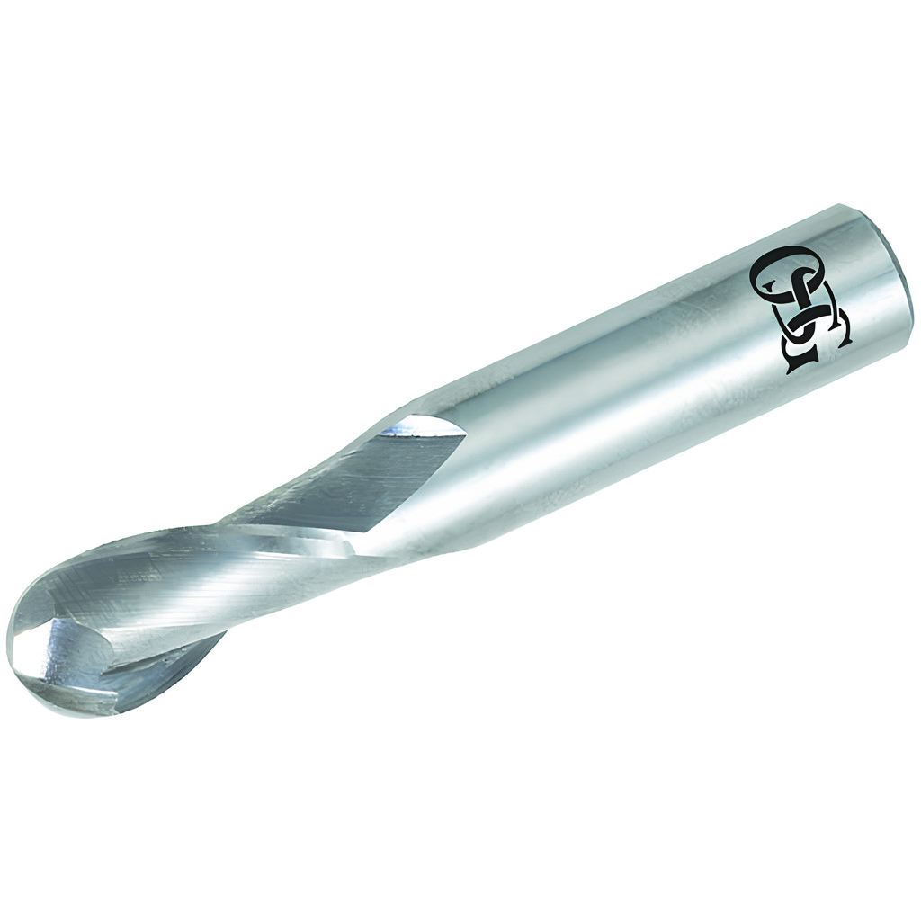 OSG Ball End Mill: 7/64" Dia, 3/8" LOC, 2 Flute, Solid Carbide - 1-1/2" OAL, 1/8" Shank Dia, 30 deg Helix, Bright/Uncoated Finish, Single End, 402BN