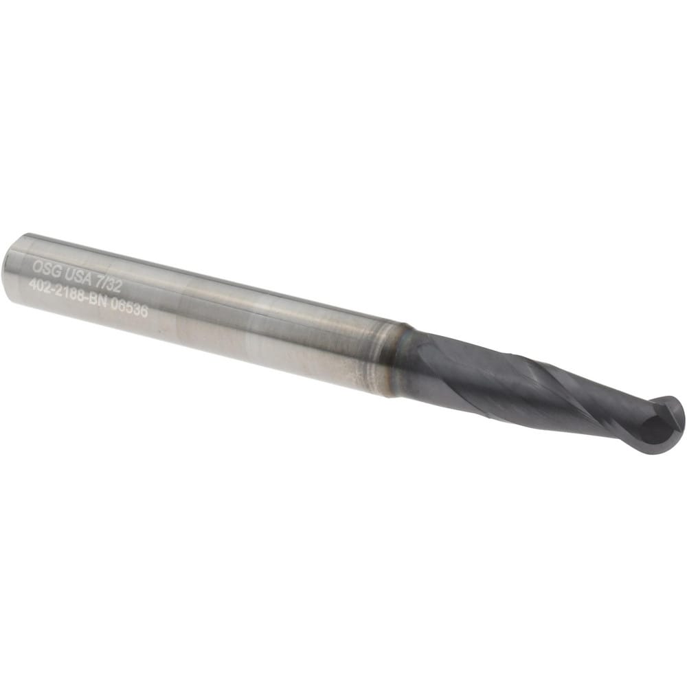 Ball End Mill: 7/32" Dia, 5/8" LOC, 2 Flute, Solid Carbide