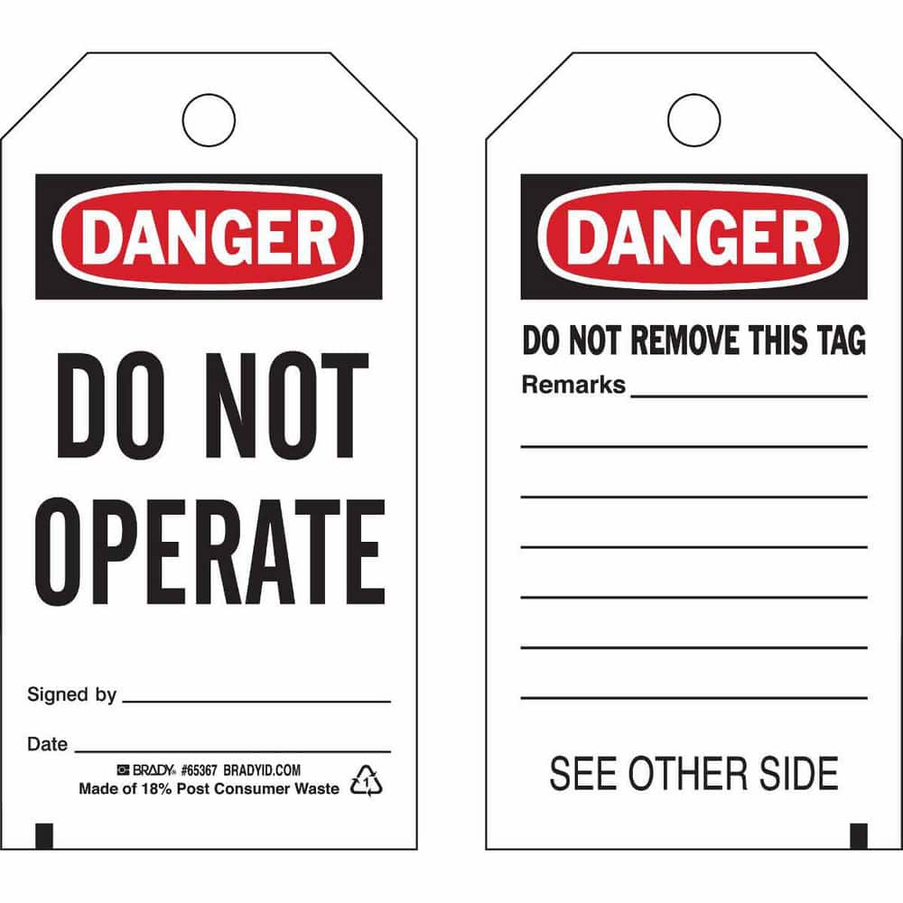 Do Not Operate Tag: Rectangle, 5.75" High, Polyester, "Danger"