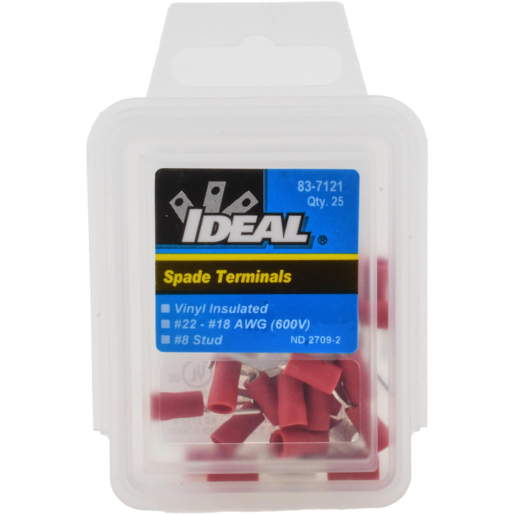 Standard Fork Terminal: Red, Vinyl, Partially Insulated, #8 Stud, Crimp
