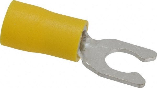 #10 Stud, 12 to 10 AWG Compatible, Partially Insulated, Crimp Connection, Locking Fork Terminal