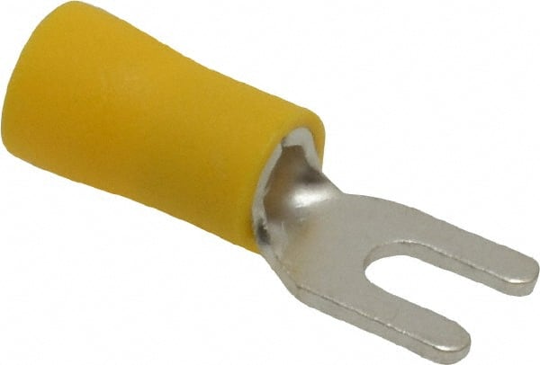 #6 Stud, 12 to 10 AWG Compatible, Partially Insulated, Crimp Connection, Standard Fork Terminal