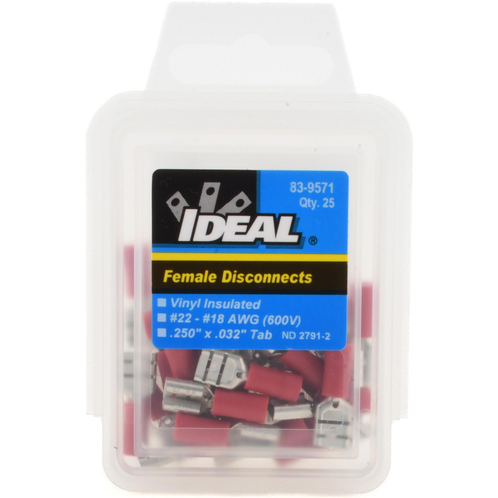 Wire Disconnect: Female, Red, Vinyl, 22-18 AWG, 1/4" Tab Width