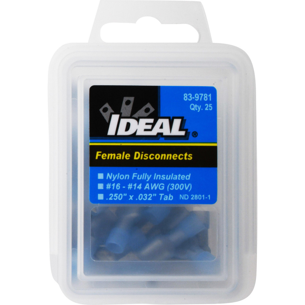 Wire Disconnect: Female, Blue, Vinyl, 16-14 AWG, 1/4" Tab Width